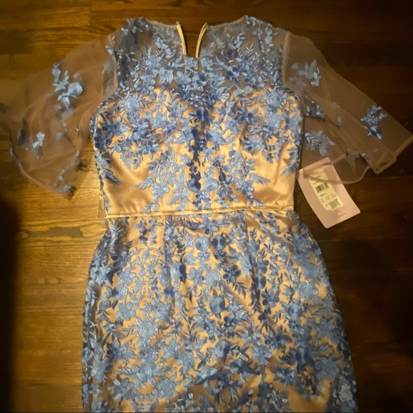 NWT Formal Floral Embroidered Long Mermaid Evening Gown w French Blue Lace - Picture 4 of 9